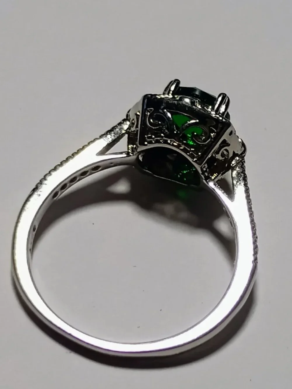 S925 Sterling Silver  Green CZ  Halo Cocktail Band Ring